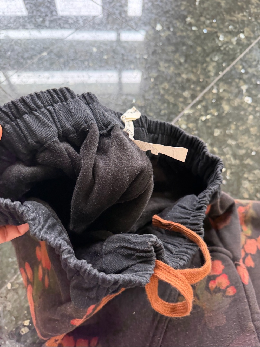 Floral Print Drawstring Sweatpants - Charcoal with Orange Flowers - Picture 9 of 9